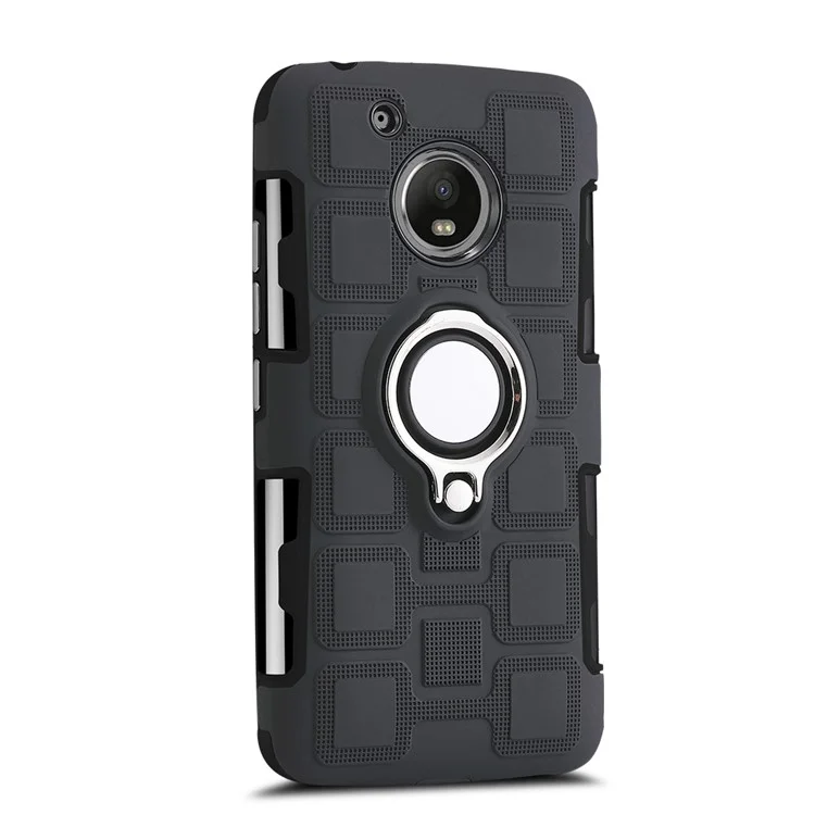 Geometric Pattern Magnetic Car Mount Ring Holder Kickstand TPU PC Combo Phone Casing for Motorola Moto G5 - Black
