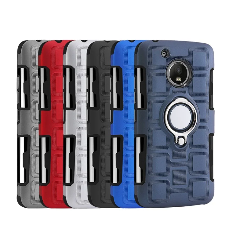 Geometric Pattern Magnetic Car Mount Ring Holder Kickstand TPU PC Combo Phone Casing for Motorola Moto G5 - Black