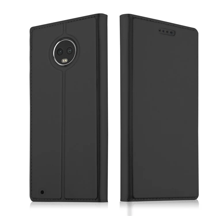 For Motorola Moto G6 Card Holder Auto-absorbed Leather Smart Phone Case with Stand - Black