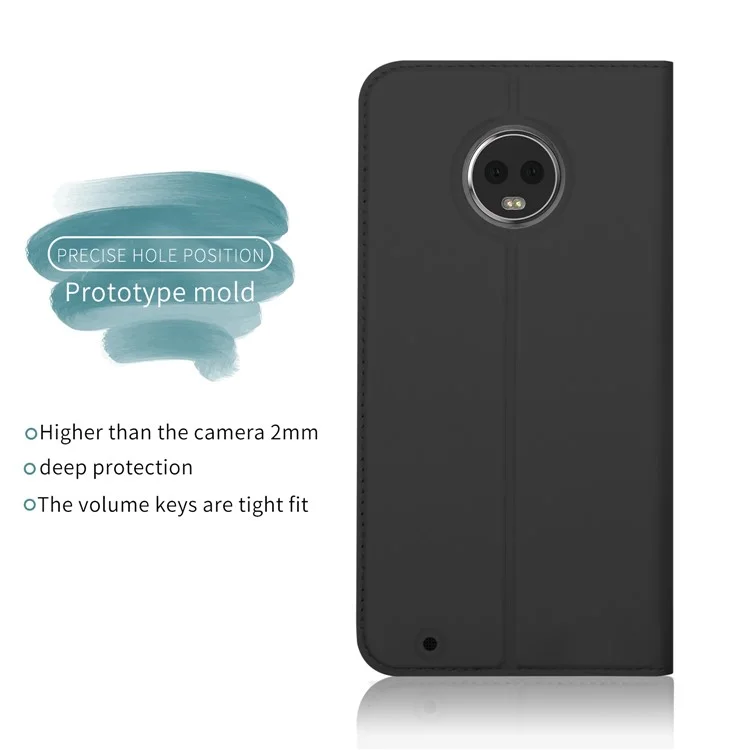 For Motorola Moto G6 Card Holder Auto-absorbed Leather Smart Phone Case with Stand - Black