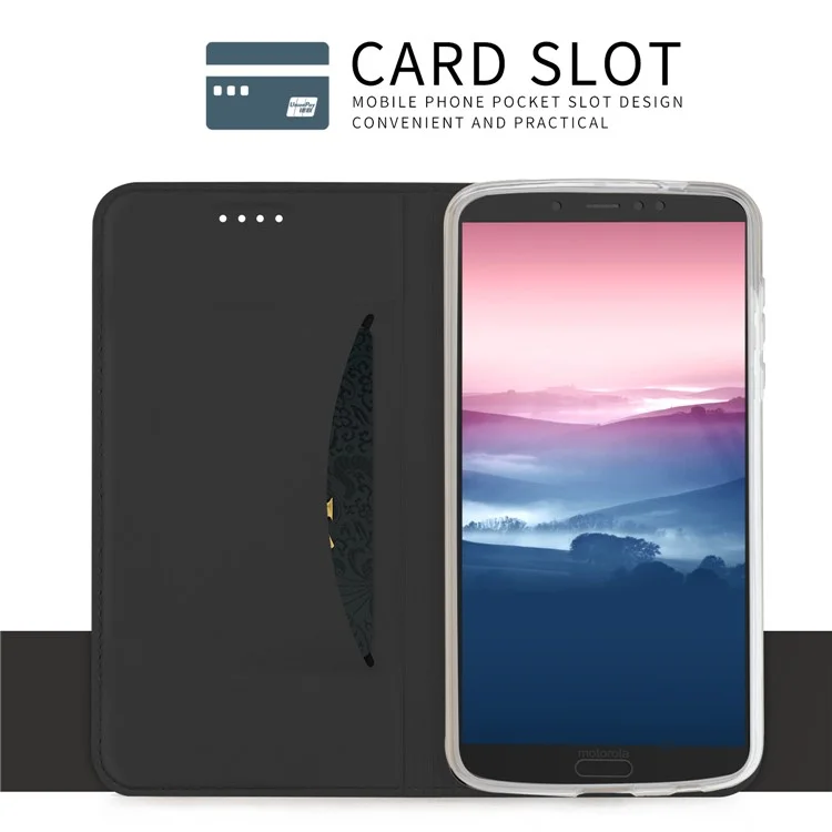 For Motorola Moto G6 Card Holder Auto-absorbed Leather Smart Phone Case with Stand - Black
