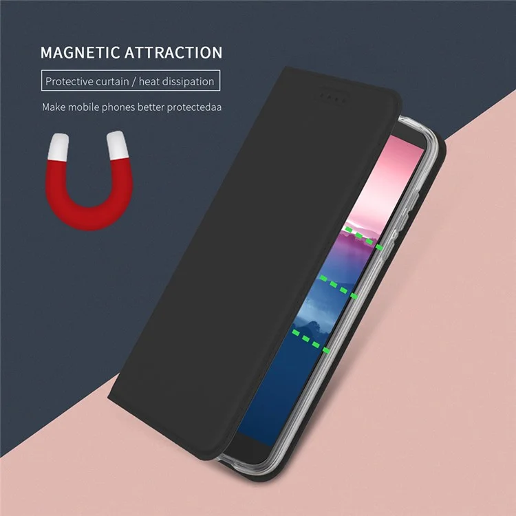 For Motorola Moto G6 Card Holder Auto-absorbed Leather Smart Phone Case with Stand - Black