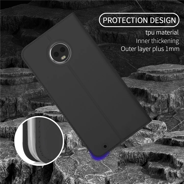 For Motorola Moto G6 Card Holder Auto-absorbed Leather Smart Phone Case with Stand - Black