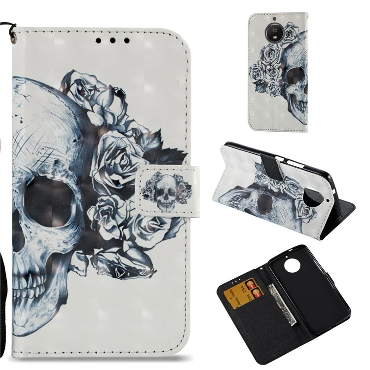 Pattern Printing Leather Wallet Case for Motorola Moto G5S - Skull Pattern