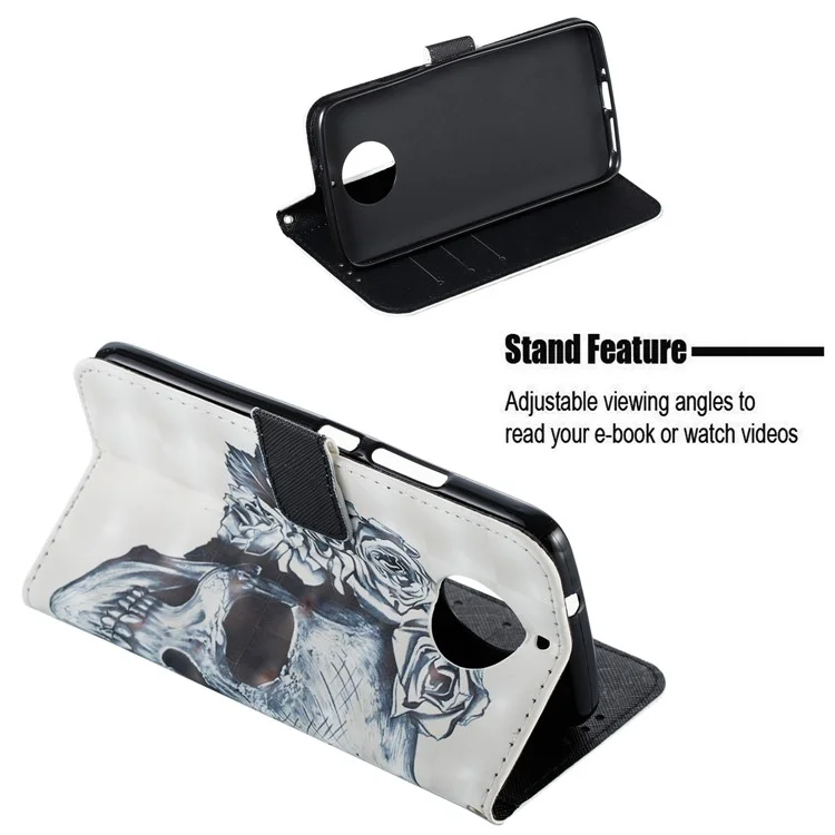 Pattern Printing Leather Wallet Case for Motorola Moto G5S - Skull Pattern