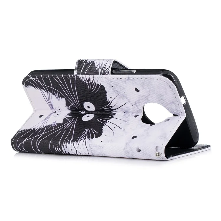 Pattern Printing PU Leather Wallet Magnetic Case for Motorola Moto G5S - Black and White Cats
