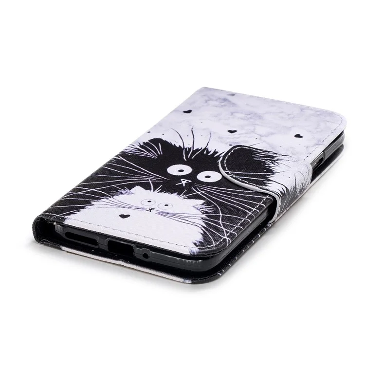 Pattern Printing PU Leather Wallet Magnetic Case for Motorola Moto G5S - Black and White Cats