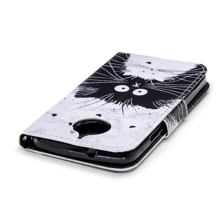 Pattern Printing PU Leather Wallet Magnetic Case for Motorola Moto G5S - Black and White Cats