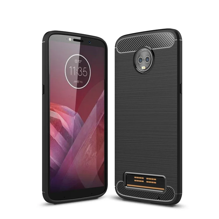 Carbon Fibre Texture Brushed TPU Casing for Motorola Moto Z3 Play - Black