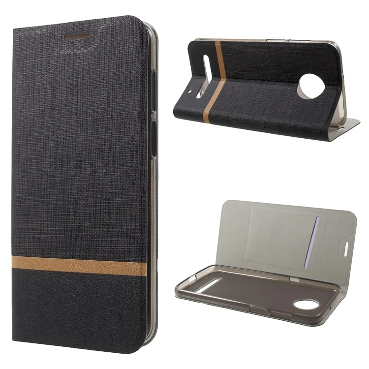 Cross Texture Contrast Color Stand Leather Case for Motorola Moto Z3 Play - Black