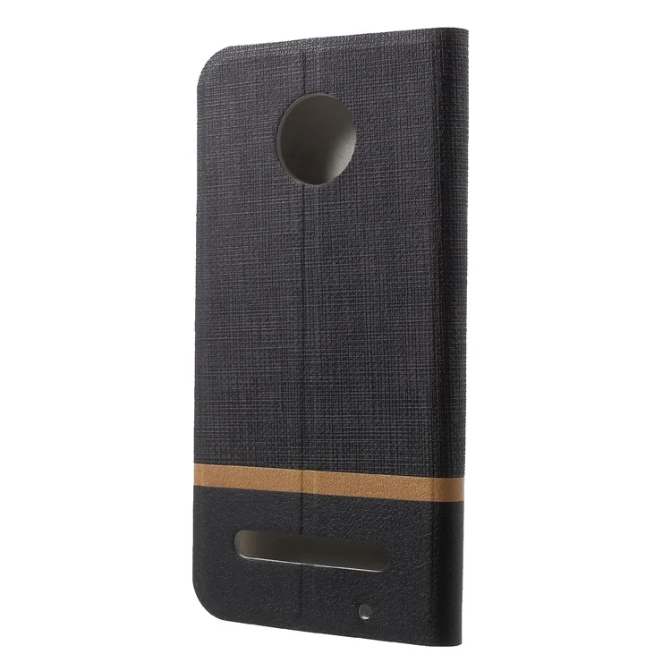 Cross Texture Contrast Color Stand Leather Case for Motorola Moto Z3 Play - Black