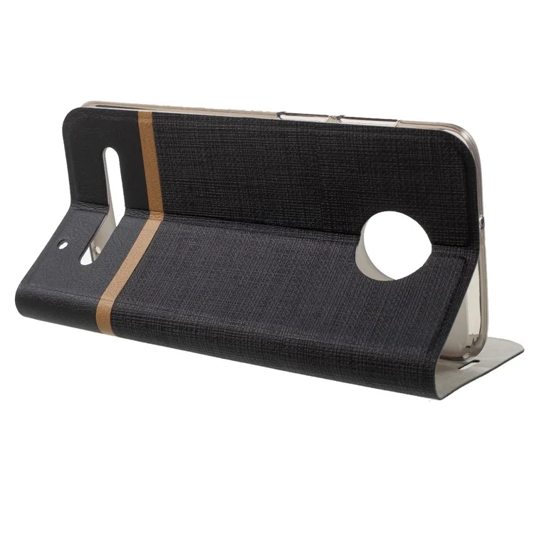 Cross Texture Contrast Color Stand Leather Case for Motorola Moto Z3 Play - Black