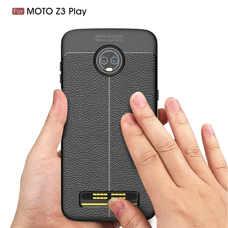 Litchi Grain Soft TPU Back Cover for Motorola Moto Z3 Play - Black