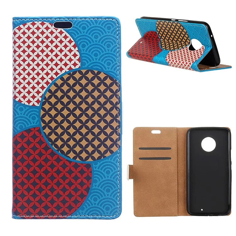 Patterned PU Leather Wallet Phone Case with Stand for Motorola Moto G6 Plus - Seamless Circle Pattern