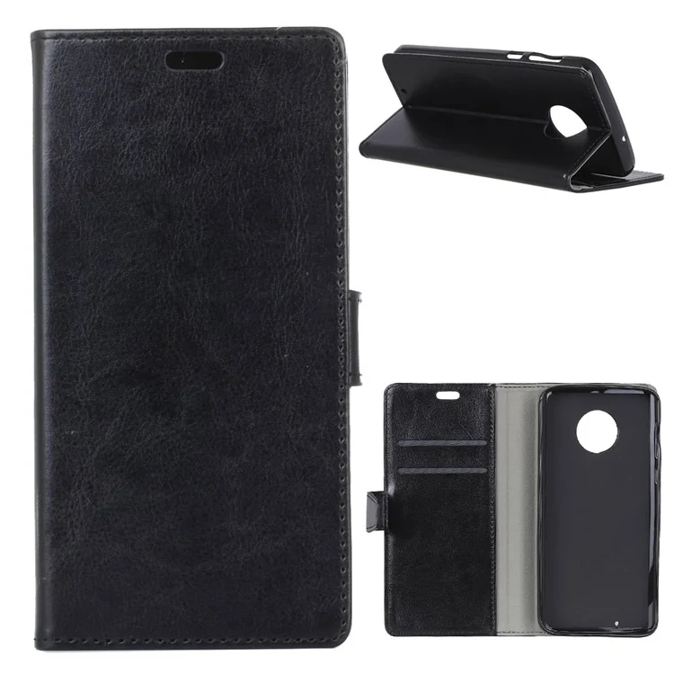 Crazy Horse Texture Wallet Stand Leather Case for Motorola Moto G6 - Black