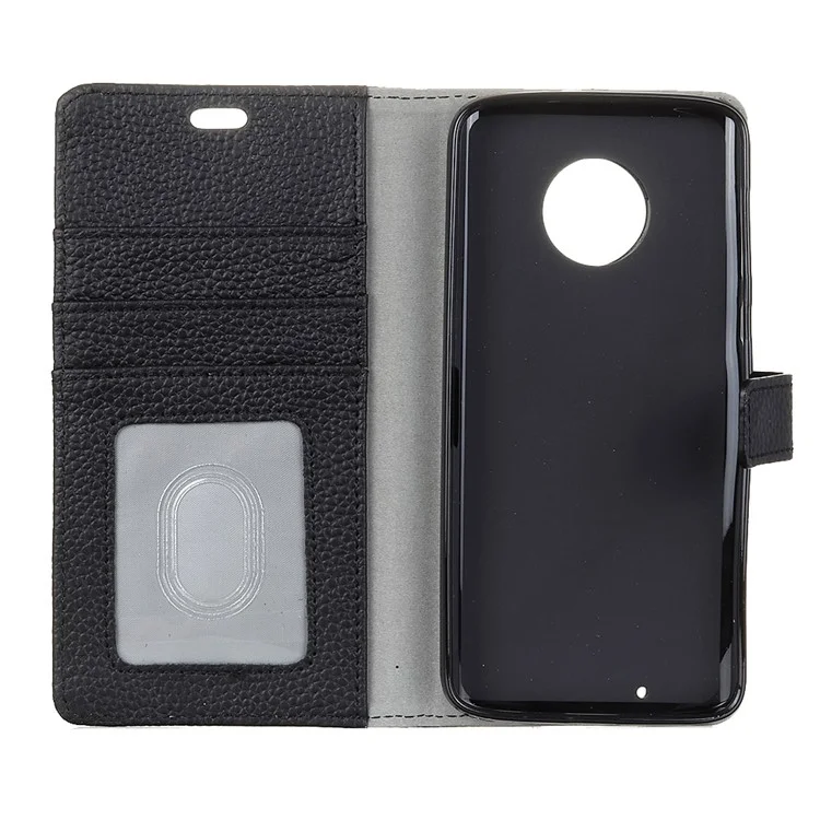 Litchi Texture Genuine Leather Wallet Stand Case for Motorola Moto G6 - Black