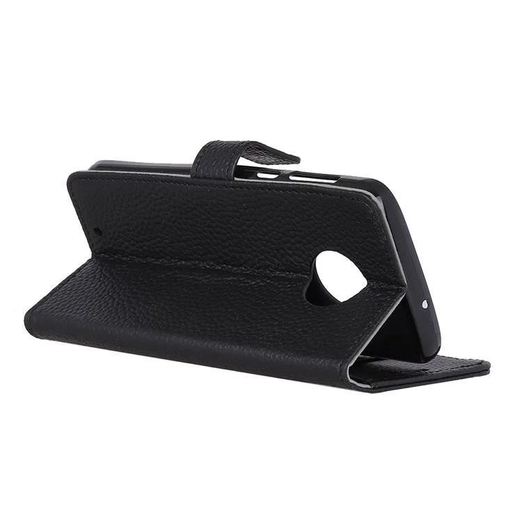 Litchi Texture Genuine Leather Wallet Stand Case for Motorola Moto G6 - Black