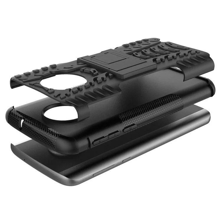 Tyre Pattern Kickstand PC + TPU Hybrid Phone Case for Motorola Moto G6 Plus - Black