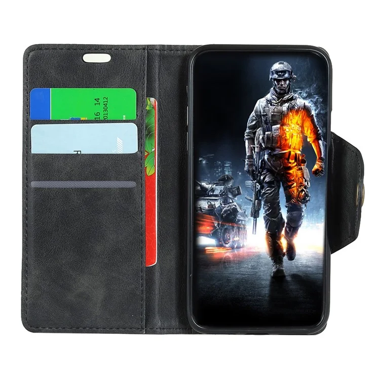 Leather Stand Wallet Phone Case for Motorola Moto E5 Plus - Black