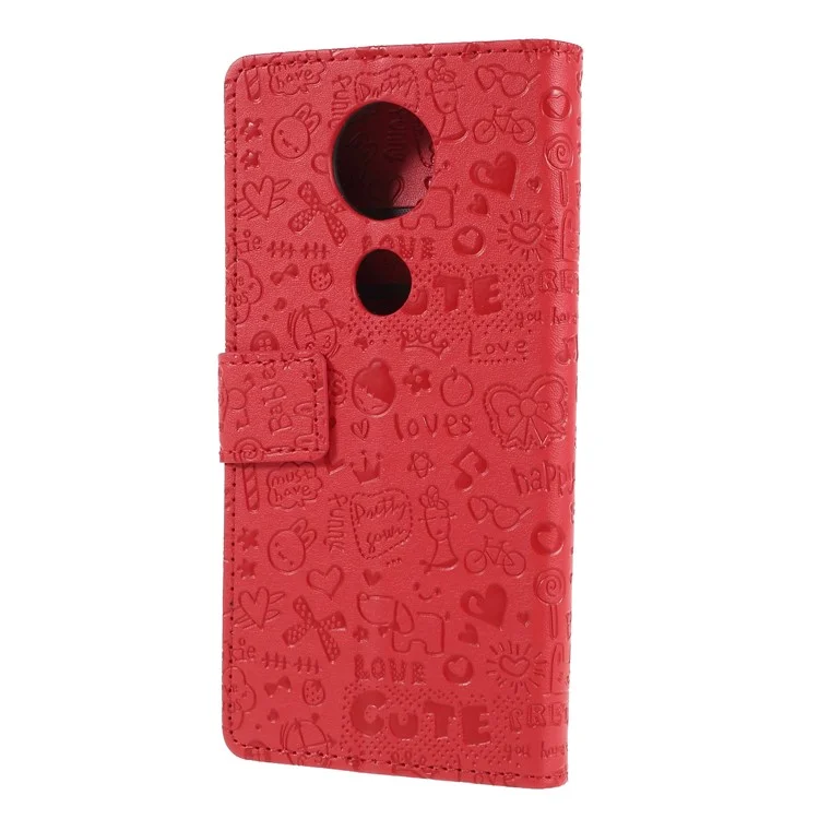 Cartoon Graffiti PU Leather Wallet Stand Case for Motorola Moto E5 Plus - Red
