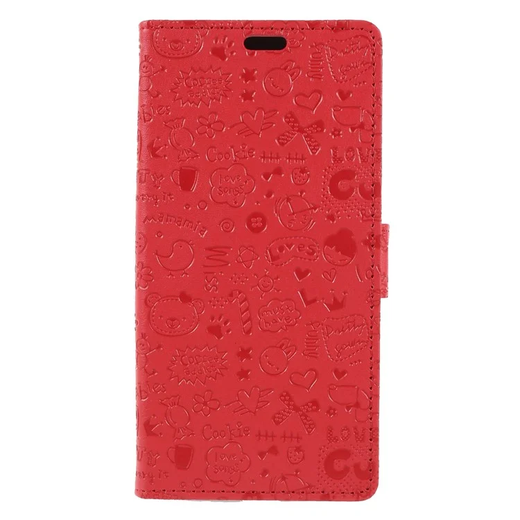 Cartoon Graffiti PU Leather Wallet Stand Case for Motorola Moto E5 Plus - Red
