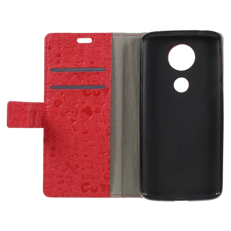 Cartoon Graffiti PU Leather Wallet Stand Case for Motorola Moto E5 Plus - Red
