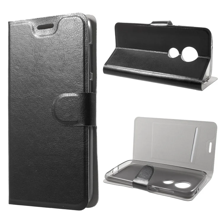 Crazy Horse PU Leather Card Holder Magnetic Phone Case for Motorola Moto E5 Play - Black