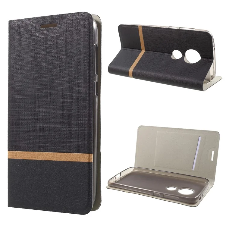Cross Texture PU Leather Mobile Phone Case with Stand for Motorola Moto E5 Play - Black