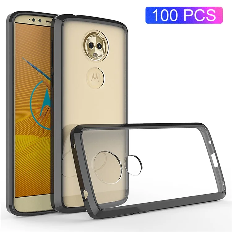 100Pcs/Set Clear Acrylic Back + TPU Edges Hybrid Case for Motorola Moto X5 - Black
