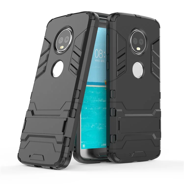Plastic + TPU Hybrid Case with Kickstand for Motorola Moto G6 - Black
