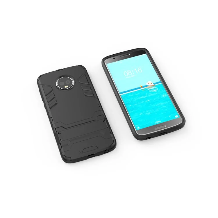 Cool Plastic TPU Kickstand Combo Back Cover for Motorola Moto G6 Plus - Black