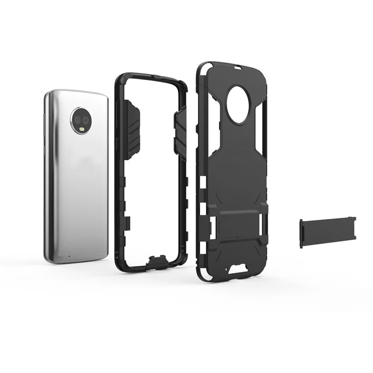 Cool Plastic TPU Kickstand Combo Back Cover for Motorola Moto G6 Plus - Black