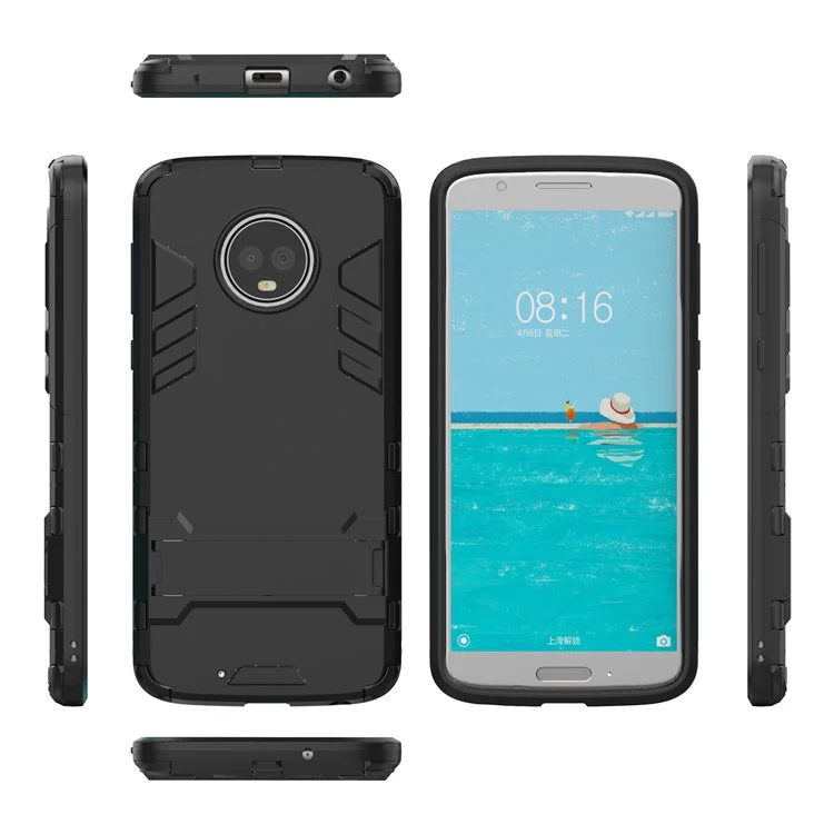 Cool Plastic TPU Kickstand Combo Back Cover for Motorola Moto G6 Plus - Black
