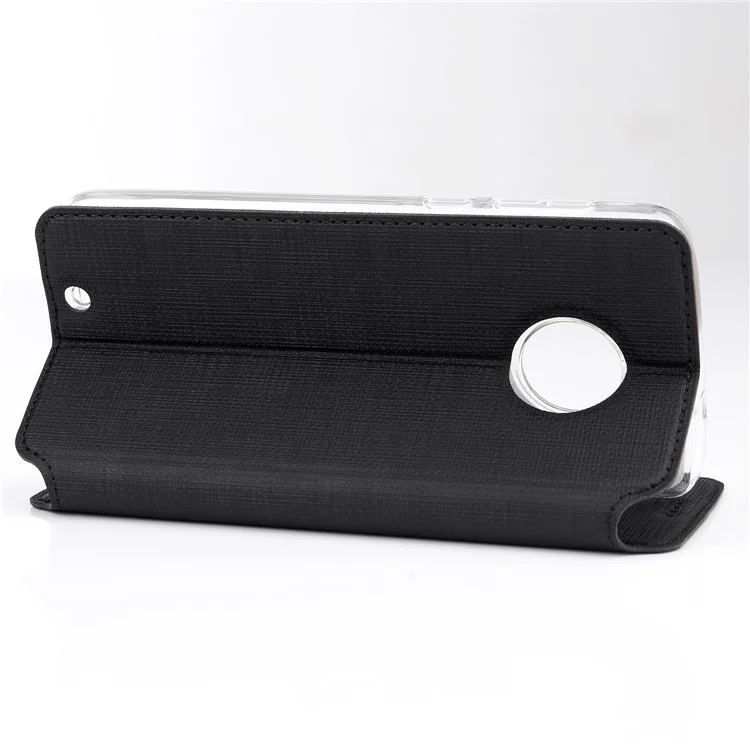 VILI DMX Cross Texture Card Holder Leather Stand Cover for Motorola Moto G6 - Black