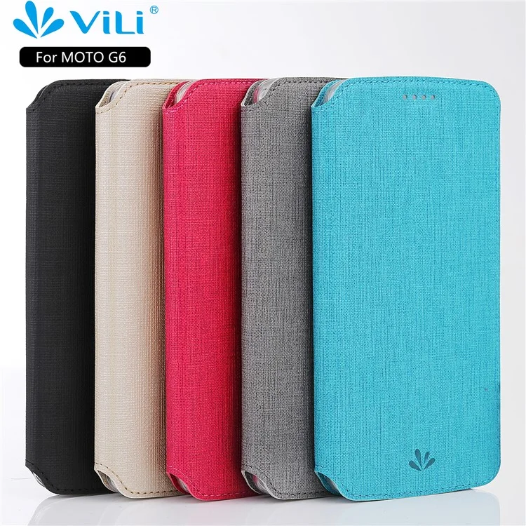 VILI DMX Cross Texture Card Holder Leather Stand Cover for Motorola Moto G6 - Black