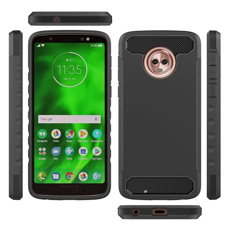 Carbon Fiber Texture TPU PC Hybrid Case for Motorola Moto G6 - Black