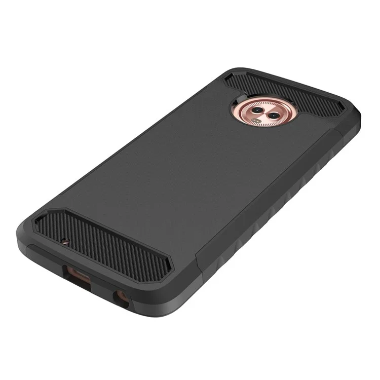 Carbon Fiber Texture TPU PC Hybrid Case for Motorola Moto G6 - Black