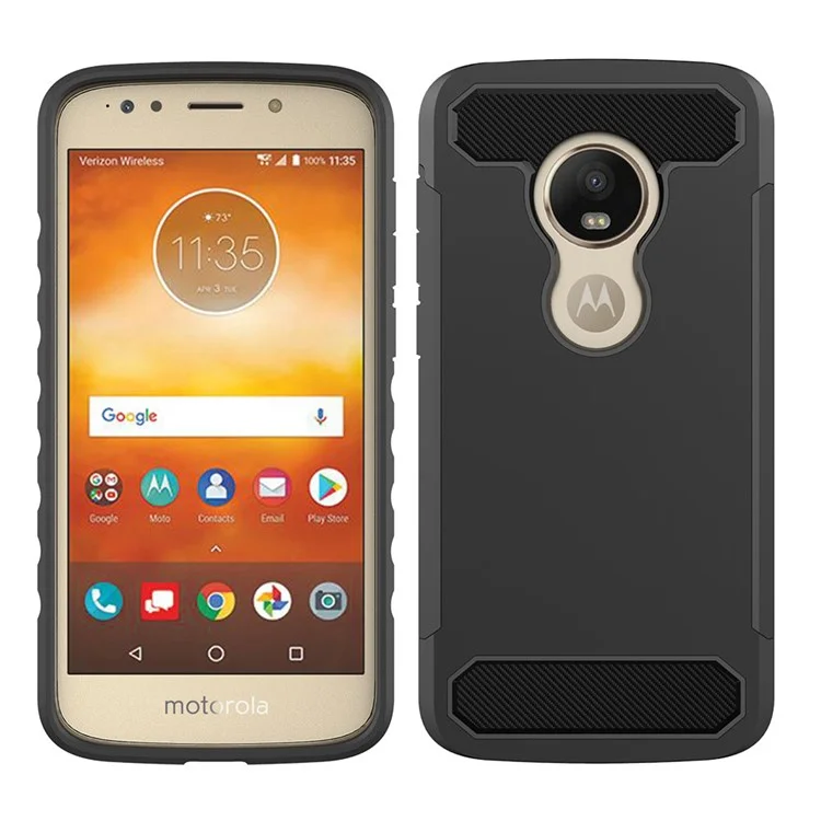 Carbon Fiber Texture TPU PC Hybrid Case for Motorola Moto E5 Play - Black