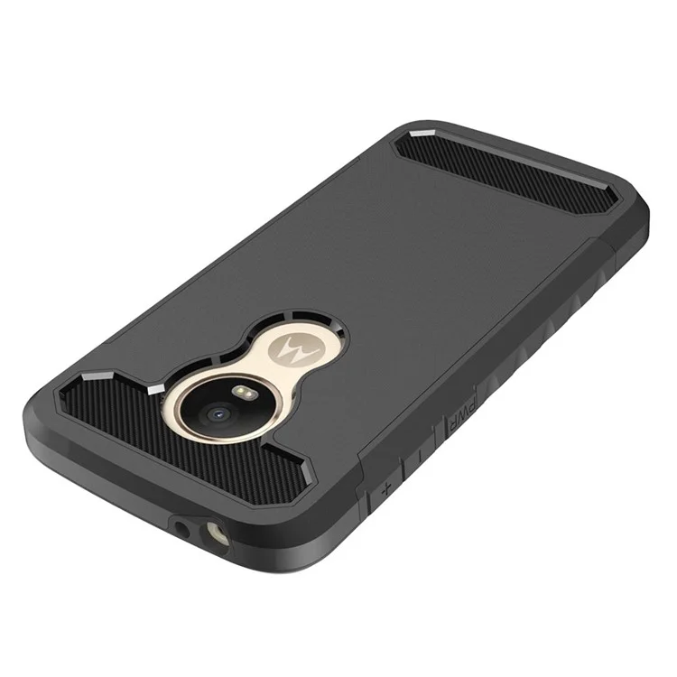 Carbon Fiber Texture TPU PC Hybrid Case for Motorola Moto E5 Play - Black