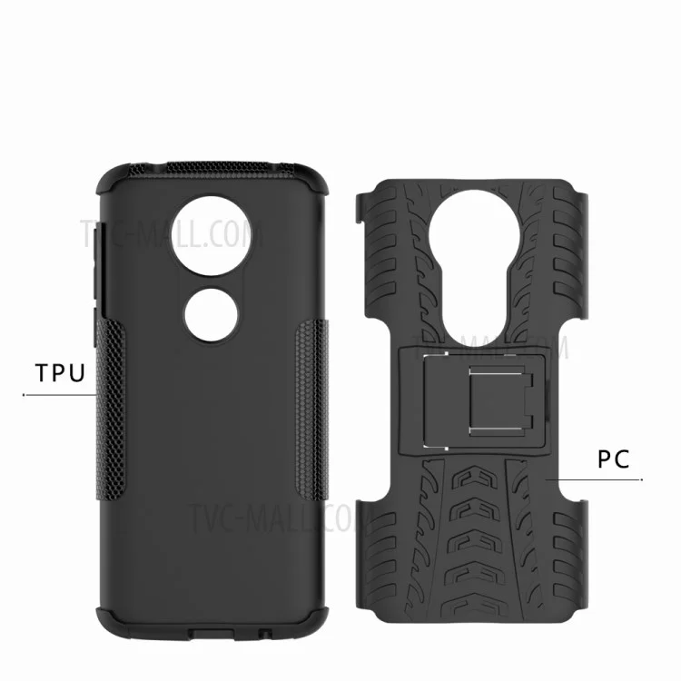 PC Anti-slip + TPU Hybrid Case Con Kickstand Para Motorola Moto E5 Plus - Negro