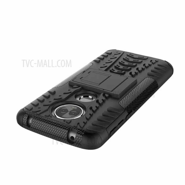 PC Anti-slip + TPU Hybrid Case Con Kickstand Para Motorola Moto E5 Plus - Negro