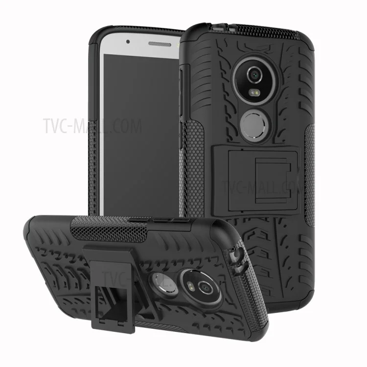 Anti-slip PC + TPU Hybrid Case with Kickstand for Motorola Moto E5 Play - Black