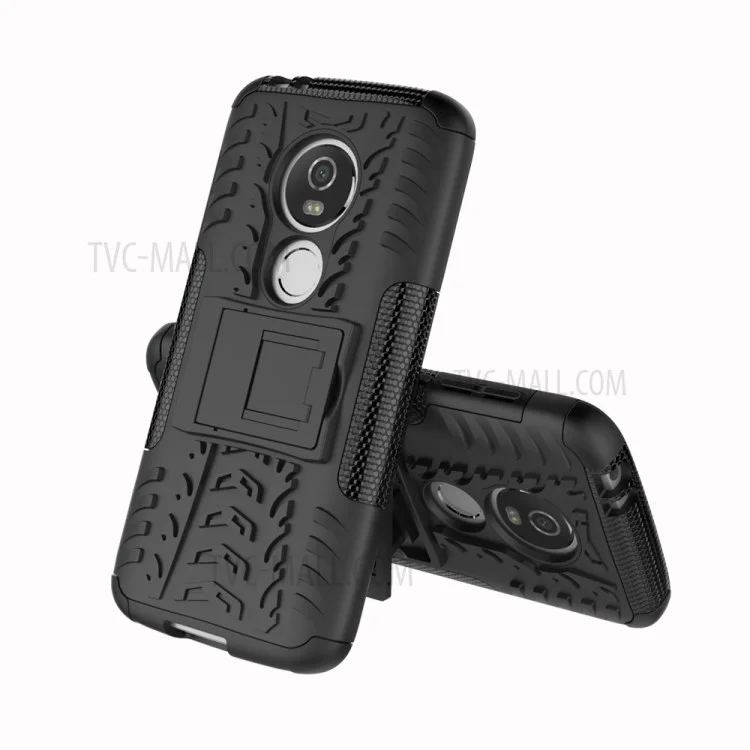 Anti-slip PC + TPU Hybrid Case with Kickstand for Motorola Moto E5 Play - Black