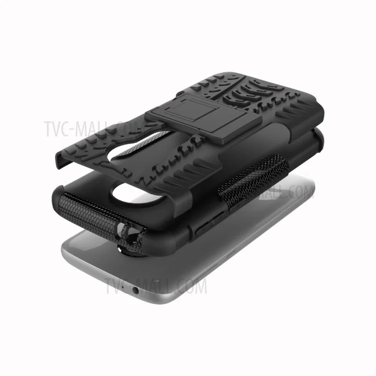 Caso Híbrido Anti-deslizamento PC + TPU Com Kickstand For Motorola Moto E5 Play (versão Dos Eua) - Preto