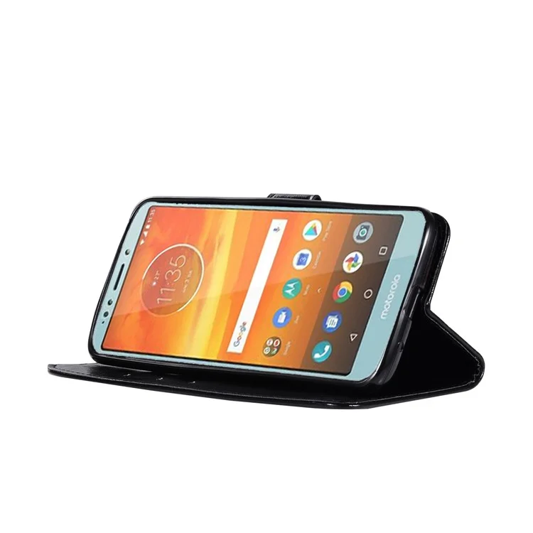 Premium Vintage PU Leather Stand Wallet Case for Motorola Moto E5 Plus - Black