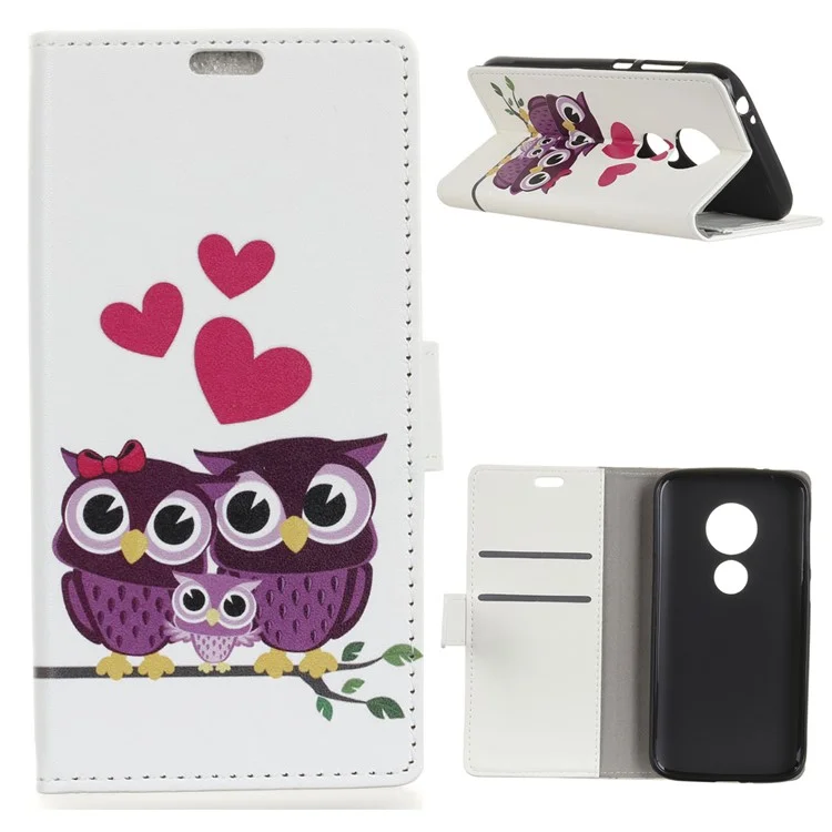Pattern Printing Leather Stand Wallet Mobile Casing for Motorola Moto E5 Play - Owls and Hearts