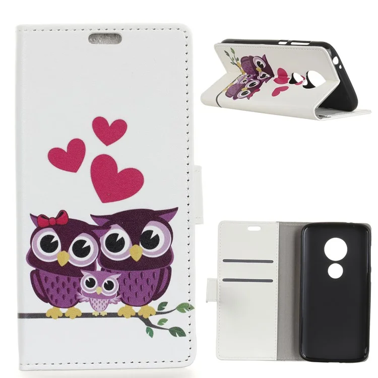 Pattern Printing Wallet Leather Stand Case for Motorola Moto E5 / G6 Play - Owls and Hearts