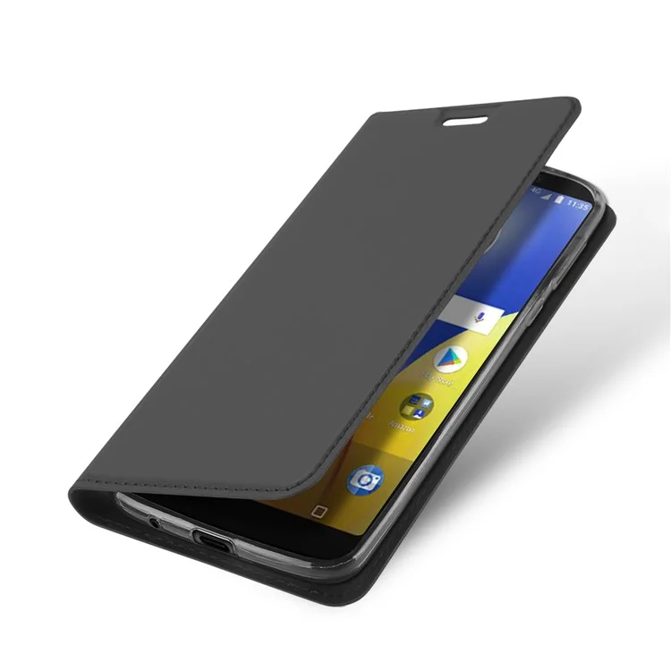 DUX DUCIS Skin Pro Series Card Holder Stand Leather Mobile Case for Motorola Moto E5 Plus - Dark Grey