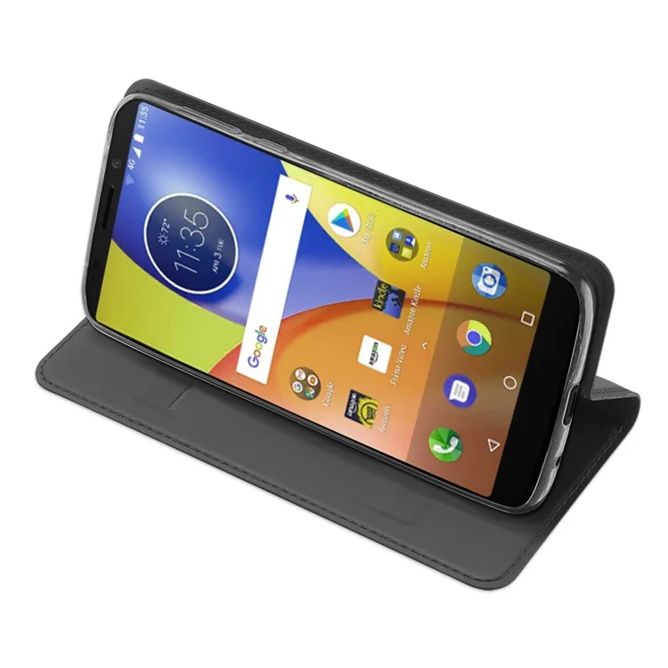 DUX DUCIS Skin Pro Series Card Holder Stand Leather Mobile Case for Motorola Moto E5 Plus - Dark Grey
