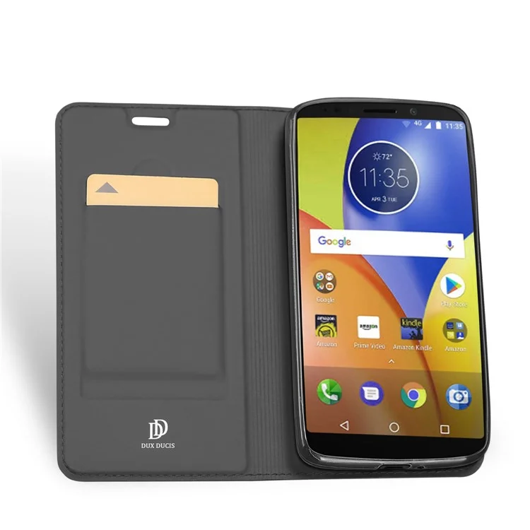 DUX DUCIS Skin Pro Series Card Holder Stand Leather Mobile Case for Motorola Moto E5 Play - Dark Grey